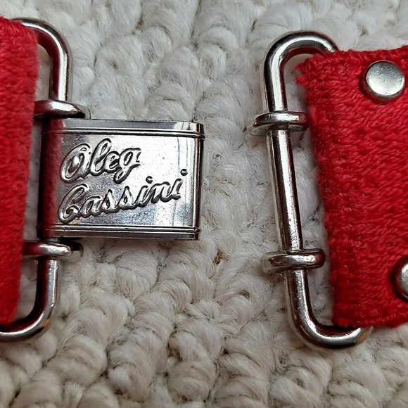 Vintage OLEG CASSINI Red Belt with Silver Clasp S/M